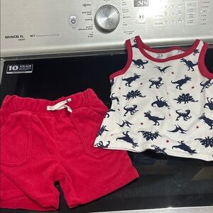 Boy 2T two piece matching outfit set tank top short dinosaurs terry cloth shorts